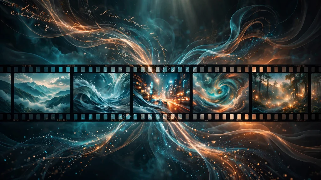 Illustration of the text-to-video AI generation process from written prompt to moving scene