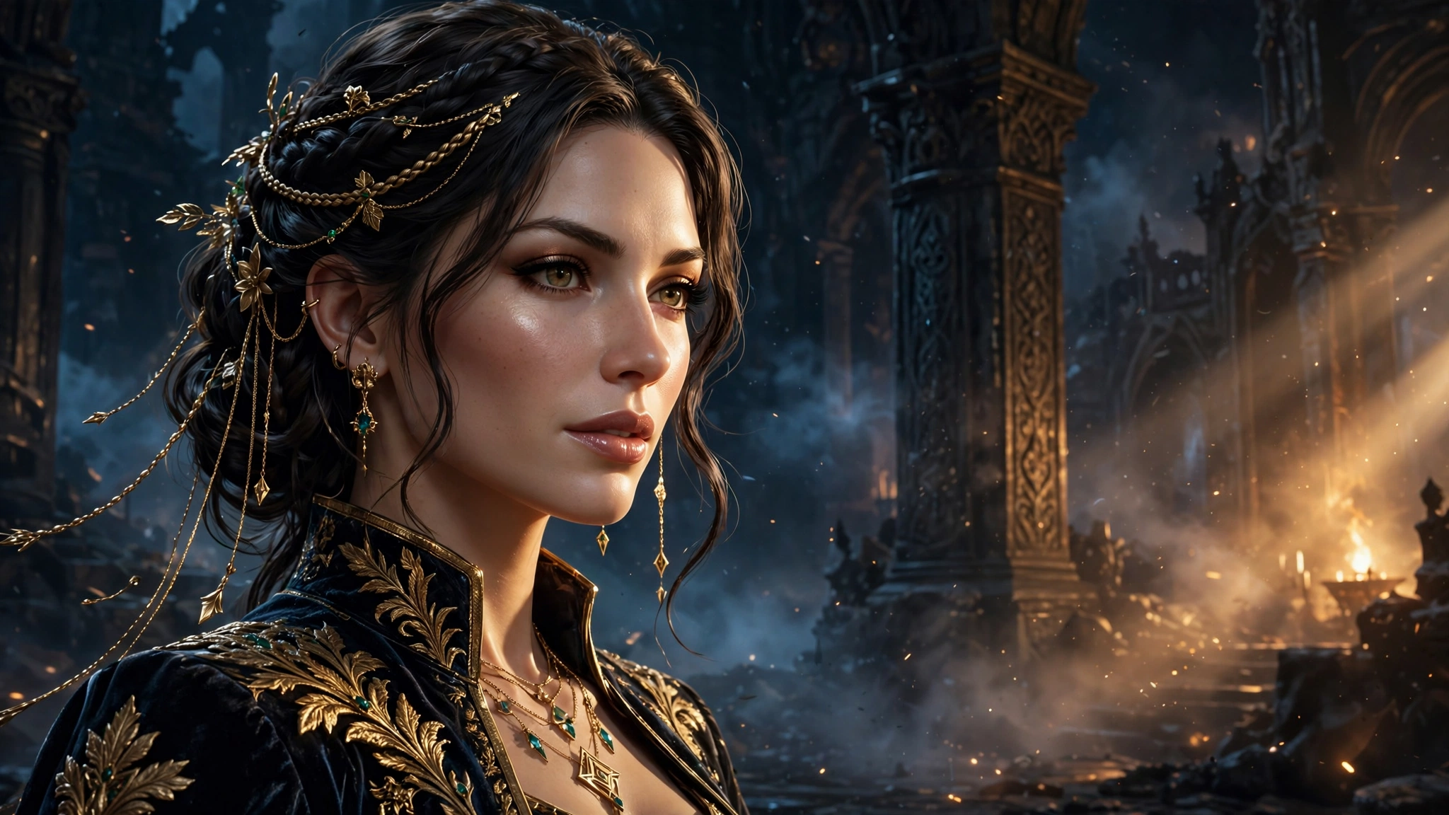 3D CGI rendered portrait of a glamorous woman in a fantasy palace