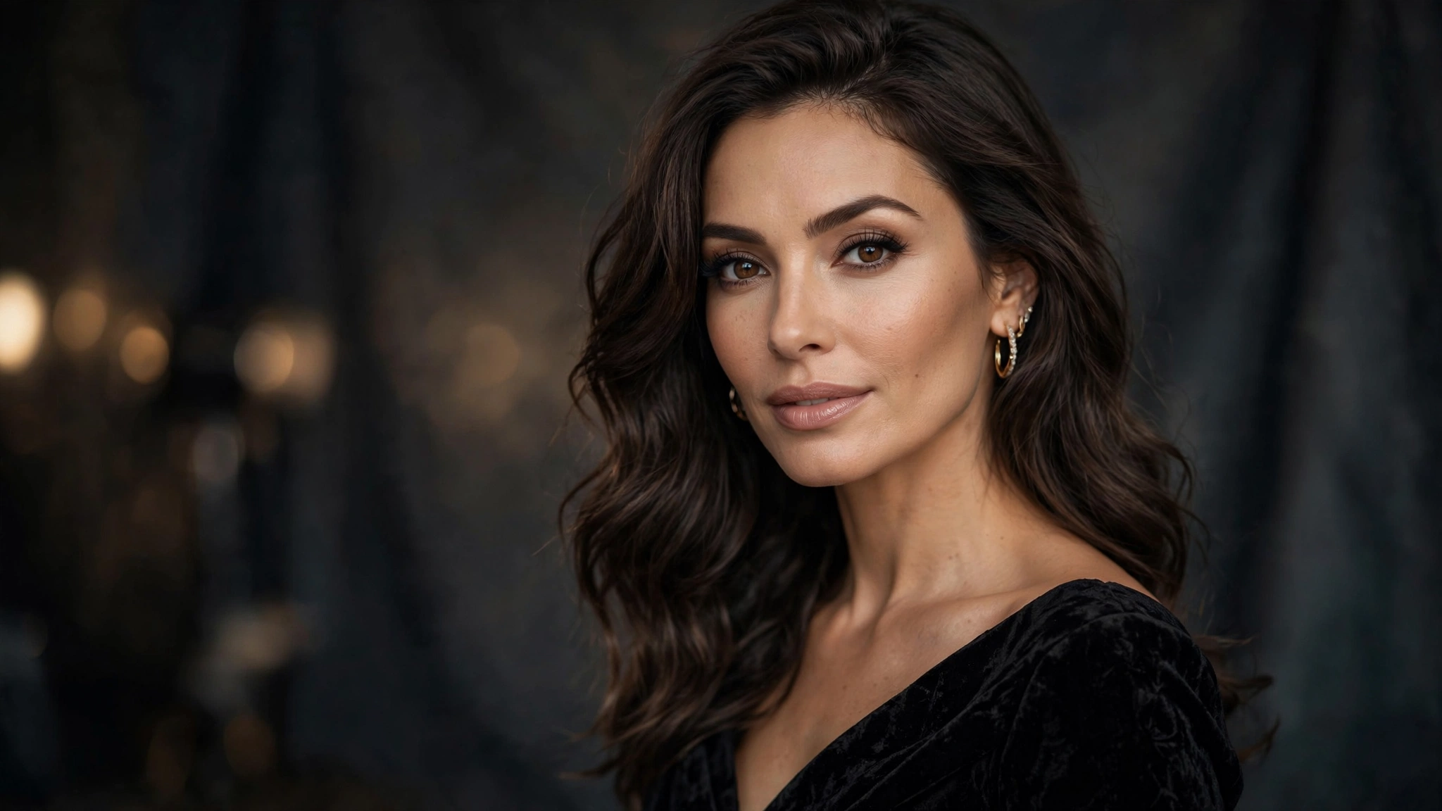 Photorealistic AI-generated portrait of a glamorous woman in studio lighting